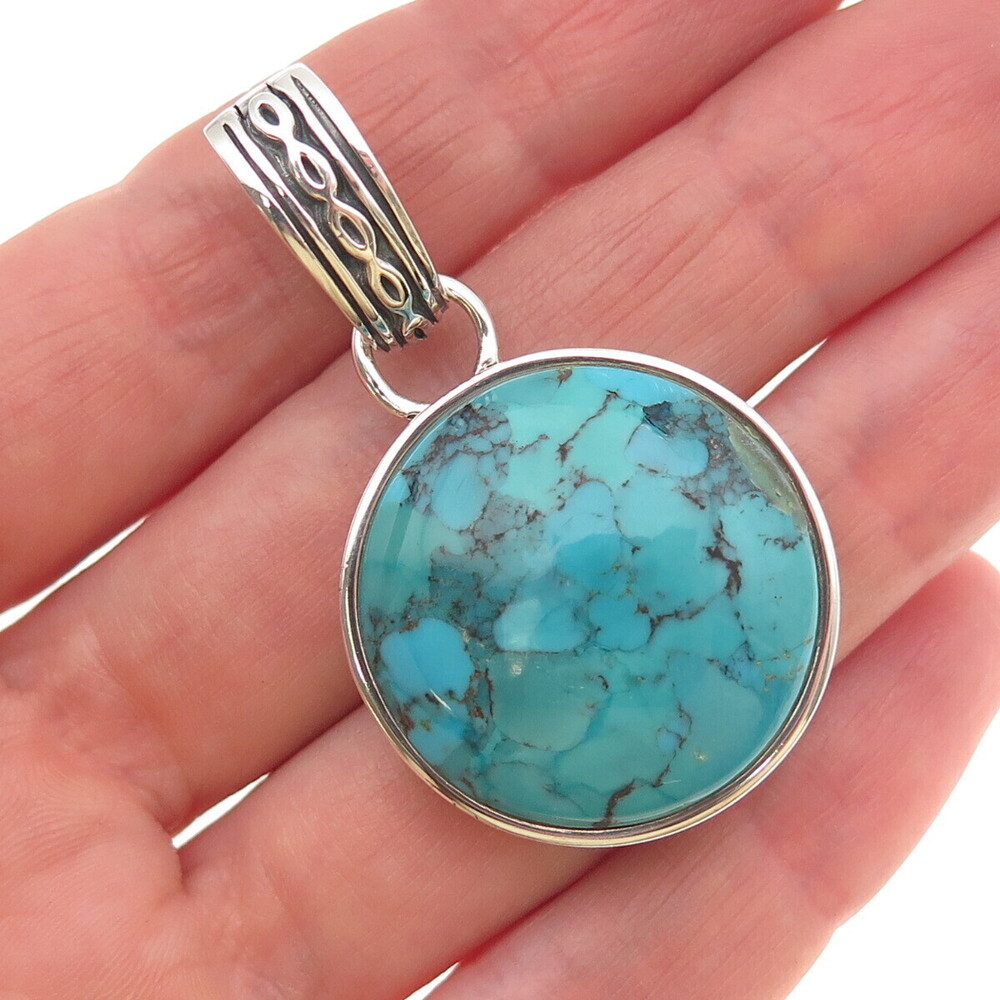 Barse 925 Sterling Silver Vintage Real Cabochon Kingman Turquoise Pendant